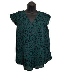 fun2fun Leopard Print Blouse Medium Green Black Animal Chic Sheer